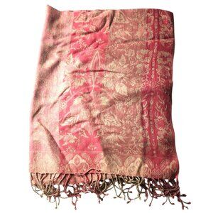 Scarf wrap shawl pink gold fringe H&M Floral boho fairycore cottagecore